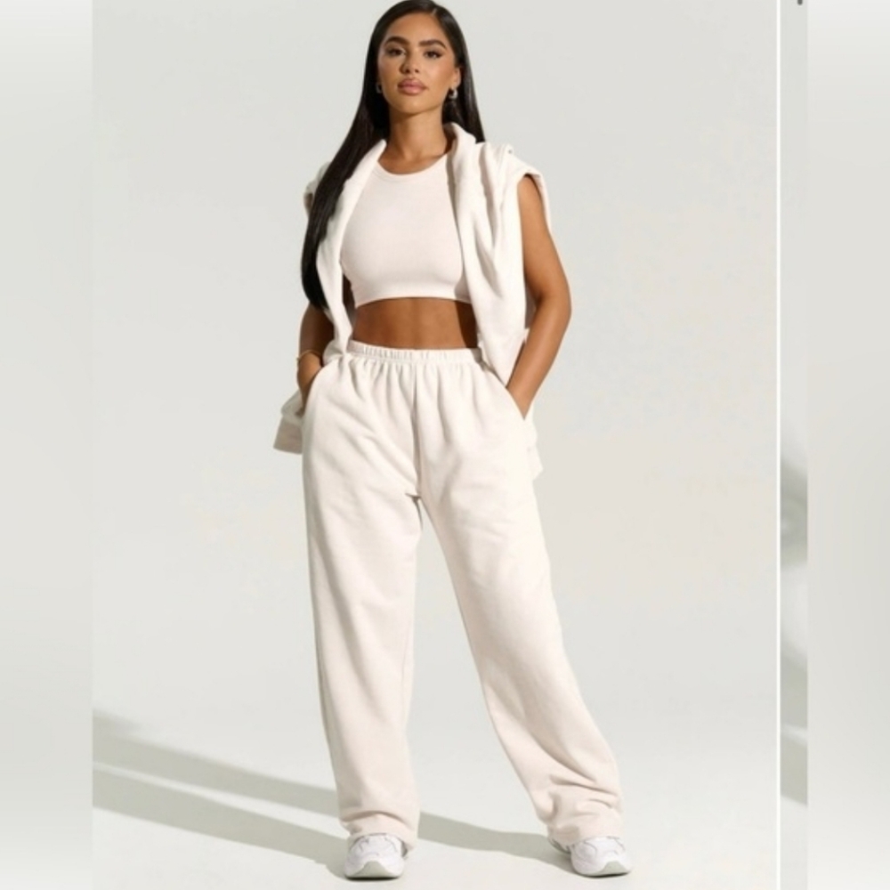 Naked Wardrobe Cream Wide-Leg Sweatpants